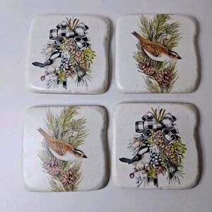 Lodgecore Coasters Cream Excellent Bird Pinecone Resin Rustic Cabin Set